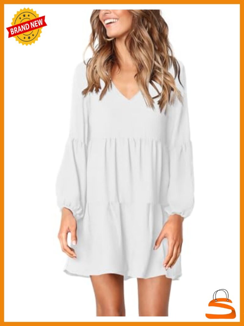 Women's V-Neck Long Sleeve Tunic Dress Swing Shift Casual